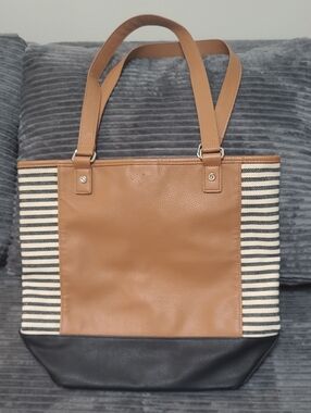 thirty-one Tan and Black Striped Tote